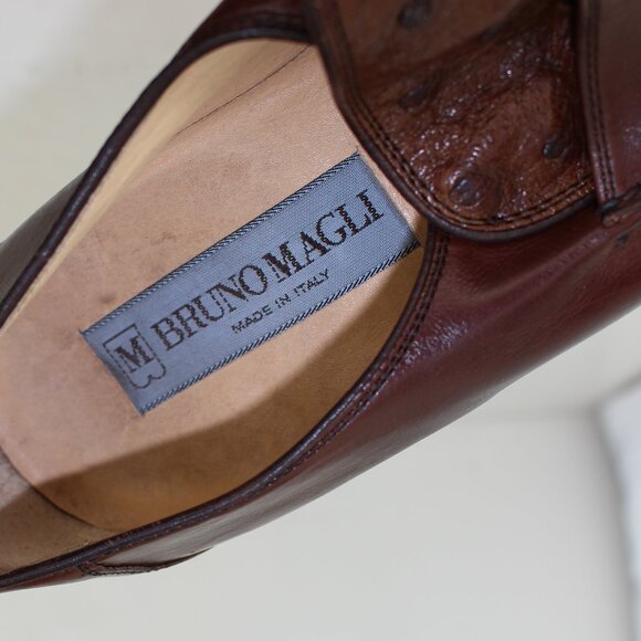 Vintage Bruno Magli Leather Ostrich Detail Loafers (US 8.5) - Picture 8 of 9